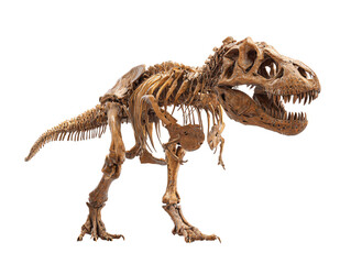 Realistic 3D T-Rex skeleton side view on white background, ideal for science and education visuals.