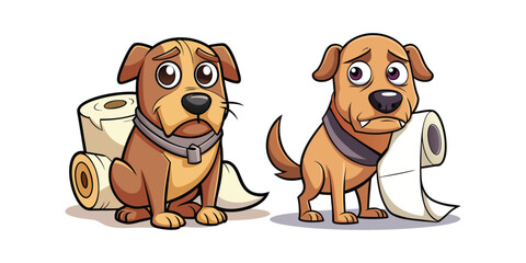 Funny Cartoon Labrador Tangled in Toilet Paper Roll, Confused Puppy Vector Art Illustration, Humorous Pet Design for Kids and Animal Lovers