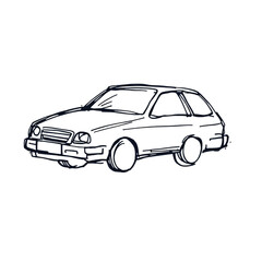 Naklejka premium Simple Outline Drawing of a Hatchback Automobile with a Black Background