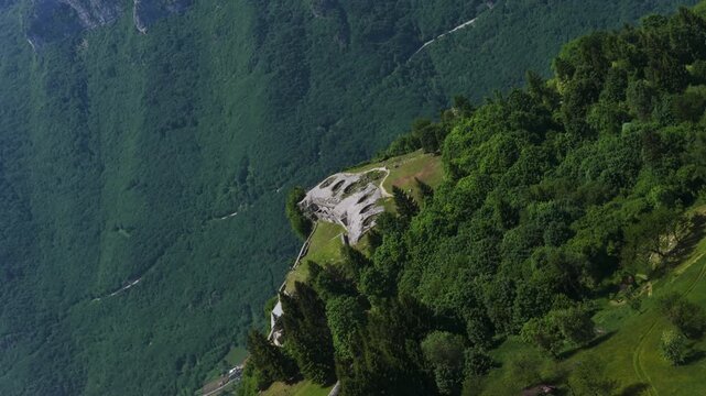 Forte Corbin - Italian Fortress On A Rock Spur Overlooking The Astico Valley - Drone Shot