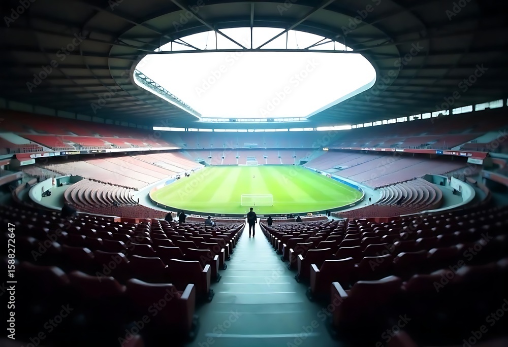 Poster generative ai grand stadium view empty red seats awaiting sporting event action