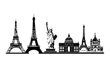 Obraz premium Iconic world landmarks silhouette collection featuring eiffel tower statue of liberty and capitol building