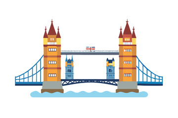 Stylized illustration of london s iconic tower bridge with union jack flag