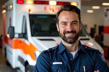 An EMS Pro Poses with Ambulance, Prepared for Action