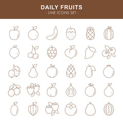 Daily fruits - line icons set