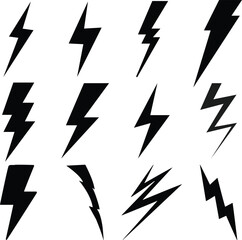 Black Lightning Bolt Icon Set – High-Resolution Vector Collection of Thunderbolt Symbols for Energy, Power, and Graphic Design