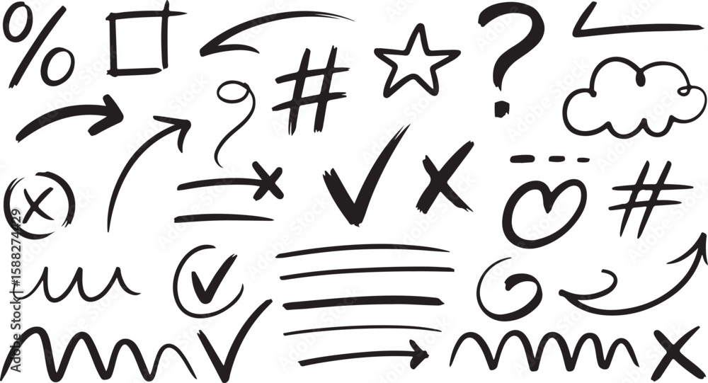 Fototapete arrow brush line chalk sketch texture brush vector set. crayon marker scribble sketch stroke arrow e