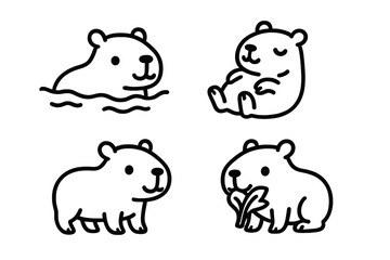 Cute cartoon illustrations of playful animals enjoying nature in various poses