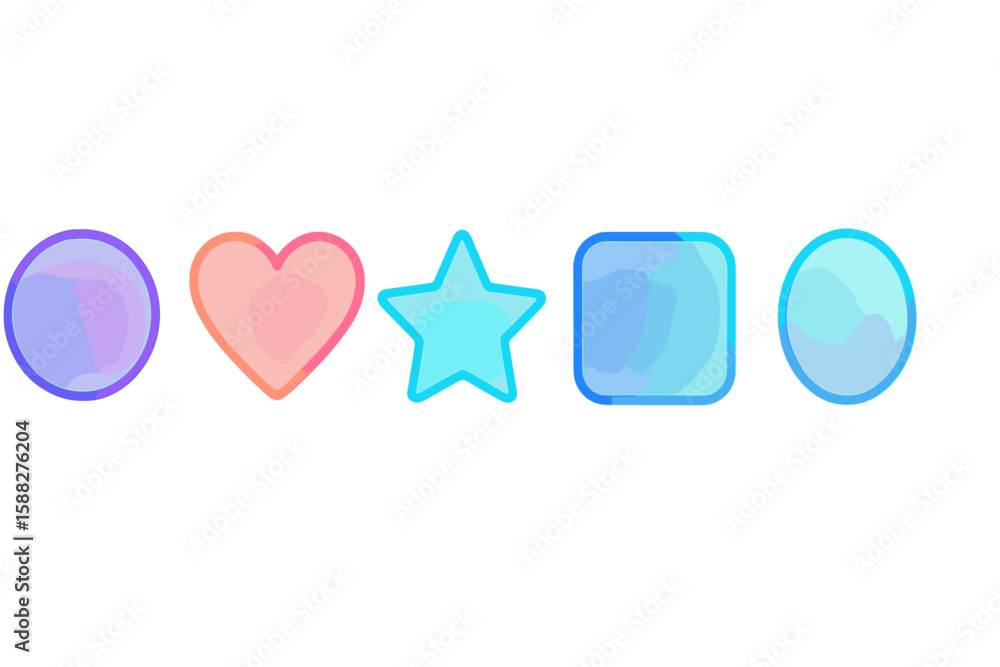 Poster shapes and colors blend together creating a modern abstract design with circles and stars in soft pa