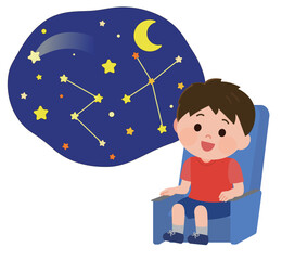 プラネタリウムを鑑賞する男の子　イラスト