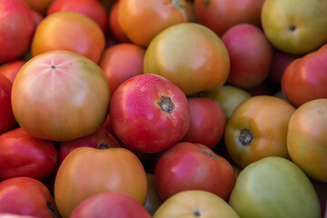 Close-up of Fresh, Ripe Tomatoes in a Pile