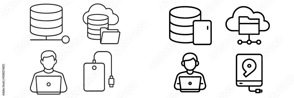 Poster digital data management methods depicted through simple illustrations of cloud storage and local dev