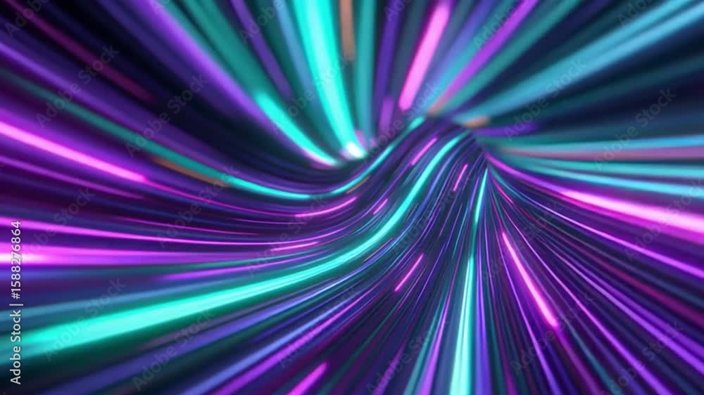 Poster colorful abstract light trails swirling in a dynamic motion, creating a vibrant digital tunnel effec