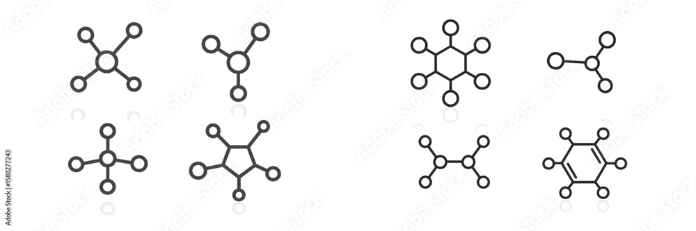 Poster scientific structures representing molecular designs in a minimalist and abstract layout suitable fo