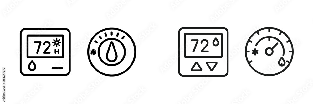 Poster various thermostat designs showing a temperature reading of 72 degrees fahrenheit