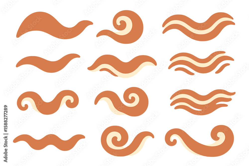 Poster decorative wavy patterns in warm tones showcasing unique shapes and textures for artistic inspiratio