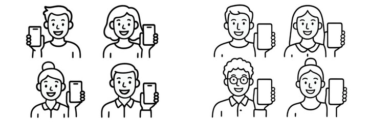 Obraz premium Group of people holding smartphones in a cheerful environment while showcasing their devices