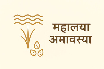 Mahalaya Amavasya Minimalist Design with Hindi Text and Harvest Symbol