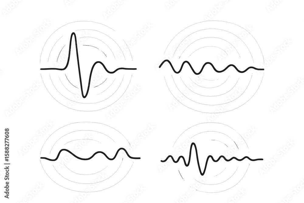 Poster various wave patterns are depicted, showcasing different forms of sound and signal representation in