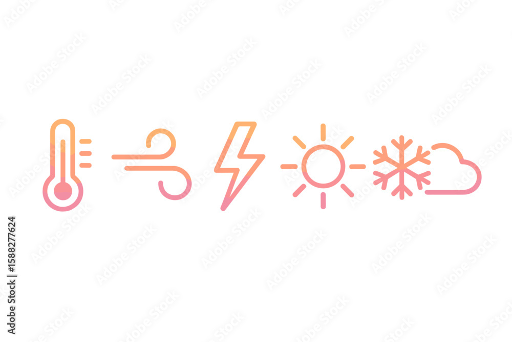 Poster weather icons representing various atmospheric conditions in a minimalistic style