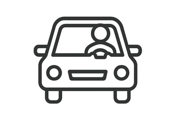 Obraz premium Car driving on a road with a person behind the wheel in a simple outline design