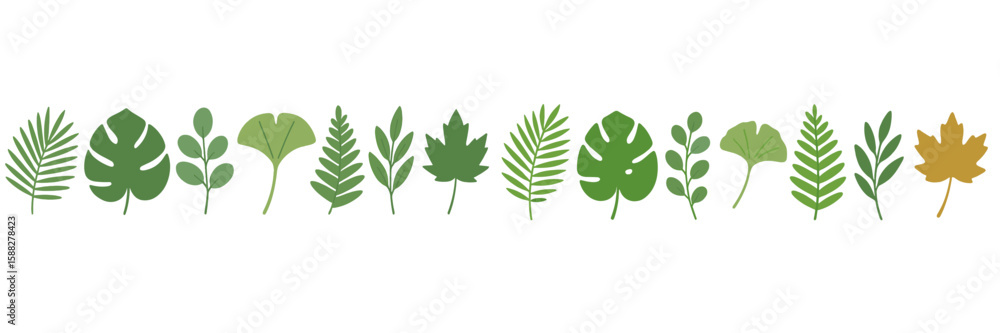 Poster various green leaves arranged in a natural display showcasing diversity in shape and color in a vibr