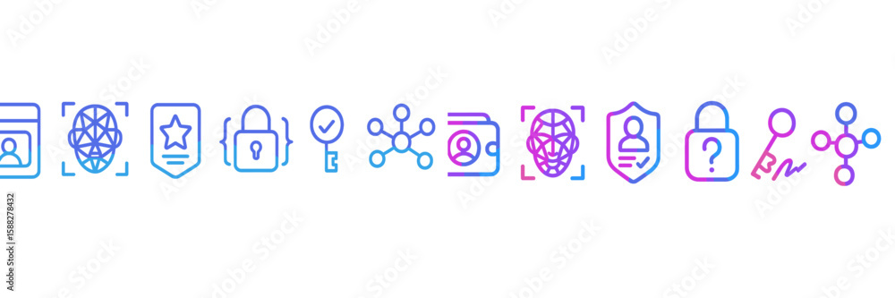 Poster vector icons representing digital security and identity protection in modern technology applications
