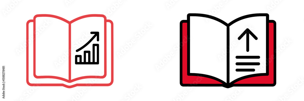 Poster illustration of an open book with graphs and charts representing business growth and data analysis t