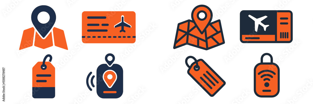 Poster travel icons representing navigation and journey preparation for adventurous explorers or everyday t