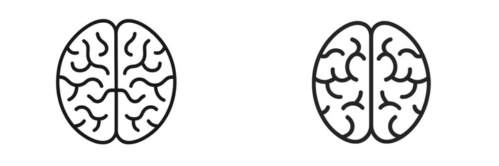 Obraz premium Simple line drawings of human brains showcasing left and right hemispheres in a minimalist style