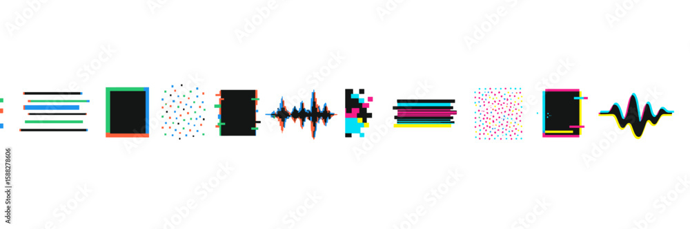 Poster colorful abstract graphic elements representing sound waves and digital patterns for creative design