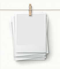 Stacked photos pinned to a string