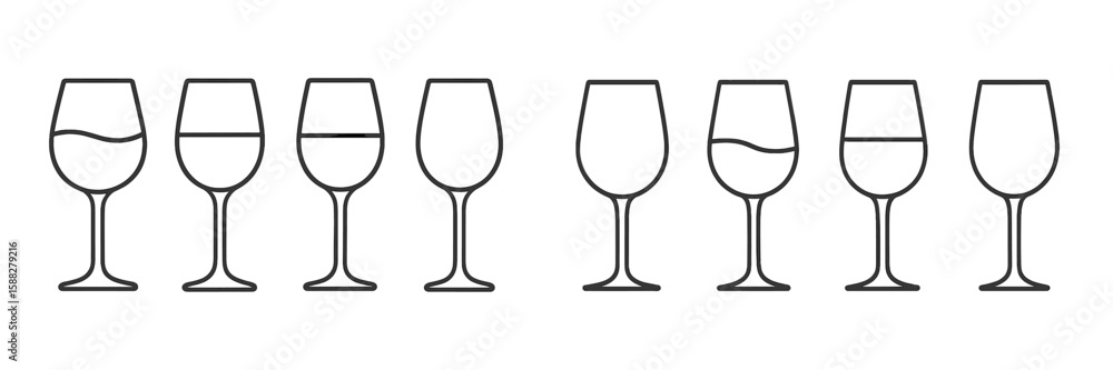 Poster different stages of wine glasses lined up on a table representing various levels of wine consumption