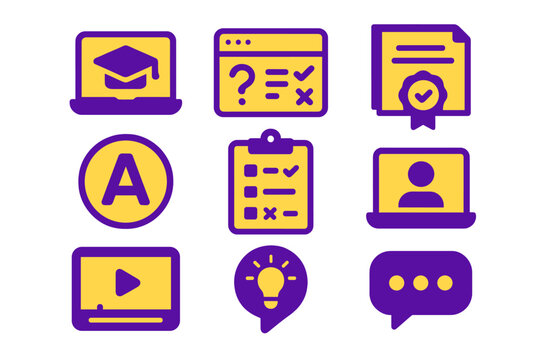 Educational symbols representing online learning tools and resources for students