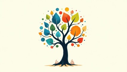 Colorful tree design with vibrant leaves.