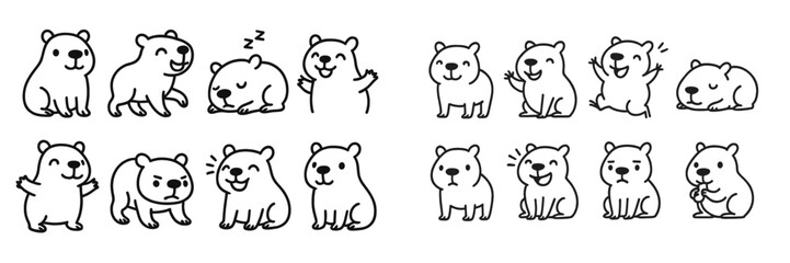 Cute animated bears expressing various emotions in playful activities and interactions