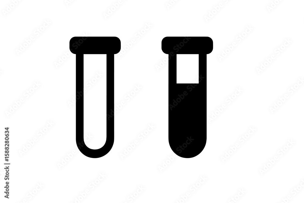 Poster two laboratory test tubes side by side, one empty and one filled with a liquid at a science laborato