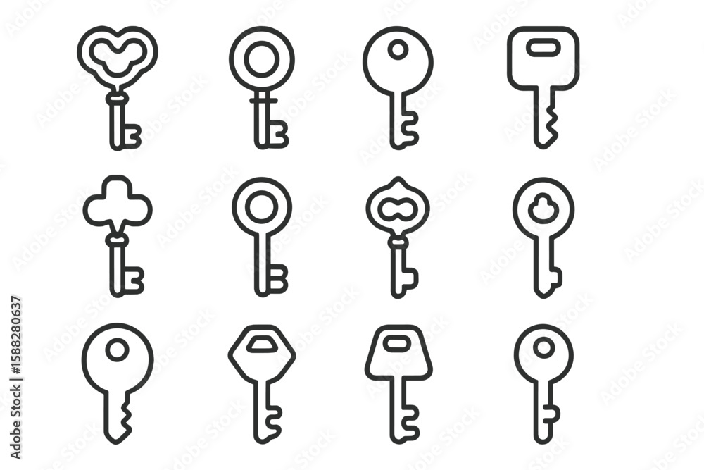 Poster various key designs showcasing different shapes and styles in a simple layout