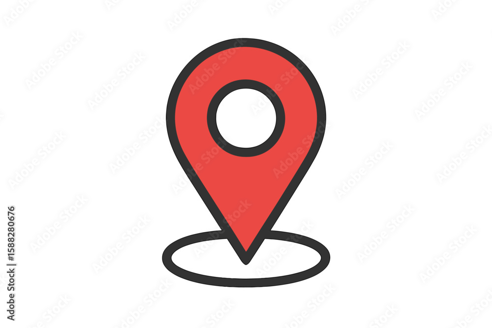 Poster location pin graphic symbolizing navigation and mapping applications on digital platforms