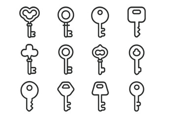 Various key designs showcasing different shapes and styles in a simple layout