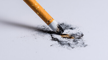 Obraz premium Decay of a Cigarette Filter on White Surface Demonstrating Recycling Potential of Smoke Waste Materials