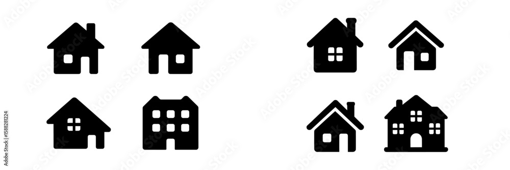 Poster various house silhouettes showcasing different designs and structures in a minimalistic style ideal 