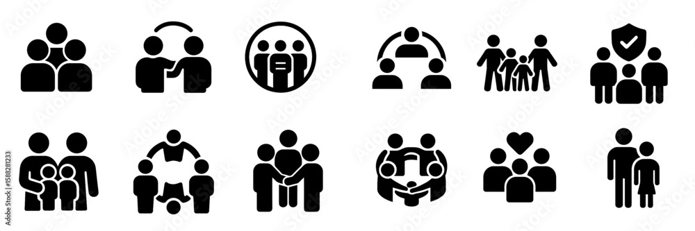 Aufkleber collection of diverse family and community interaction icons representing connection and support in 