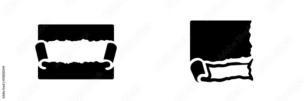 Poster symbolic representation of a couch and a rolled up poster in simple black and white style