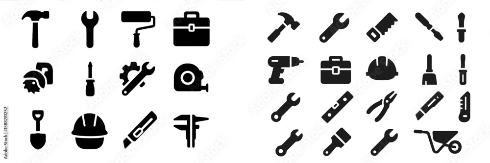Poster collection of construction and repair tools arranged in a structured layout for easy identification 