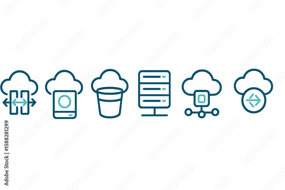 Poster cloud computing icons representing various technologies and services illustrated in a clear visual f
