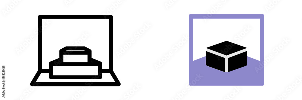 Poster symbols representing a cube and box design in a minimalistic style for modern graphics or icons duri