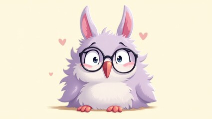 Obraz premium Fluffy, light purple creature with glasses and rabbit ears.