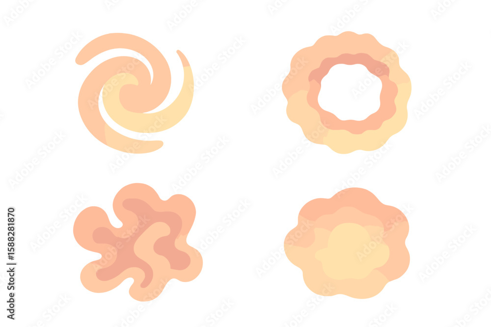 Poster designs featuring abstract shapes and patterns in soft pastel colors created with a digital medium