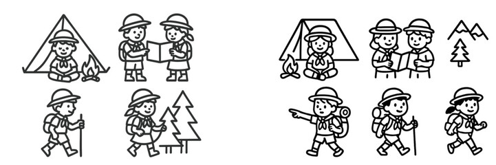 Children enjoying outdoor camping activities in nature scouting together during daytime